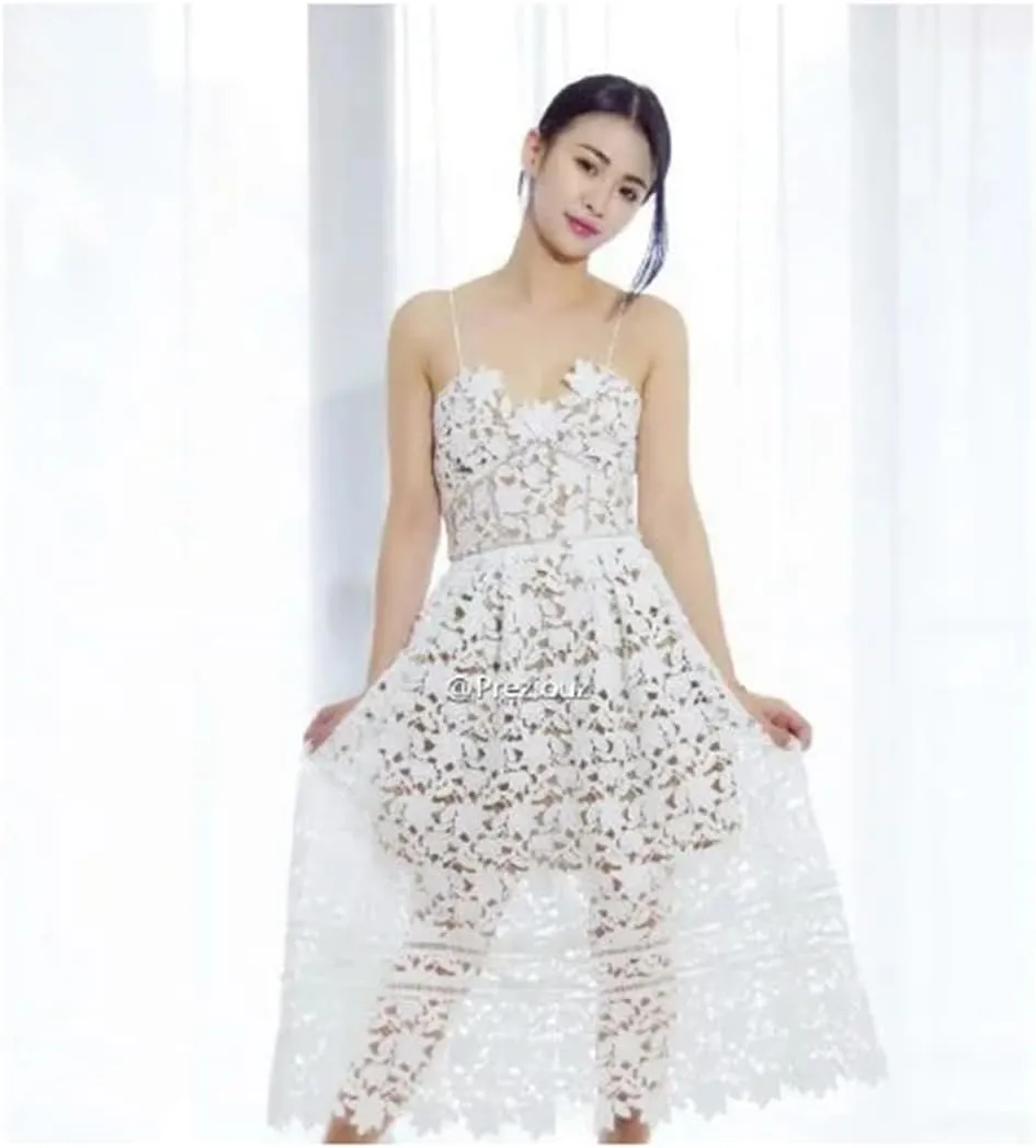Women's Lace Sleeveless Dress – Bohemian Cutout Spaghetti Strap Stretchy Fit Knee-Length Dress