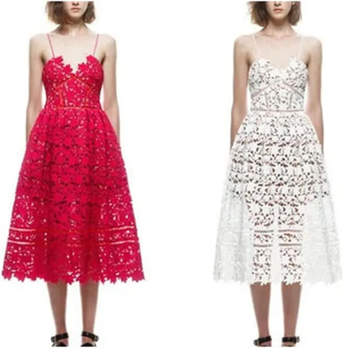 Women's Lace Sleeveless Dress – Bohemian Cutout Spaghetti Strap Stretchy Fit Knee-Length Dress