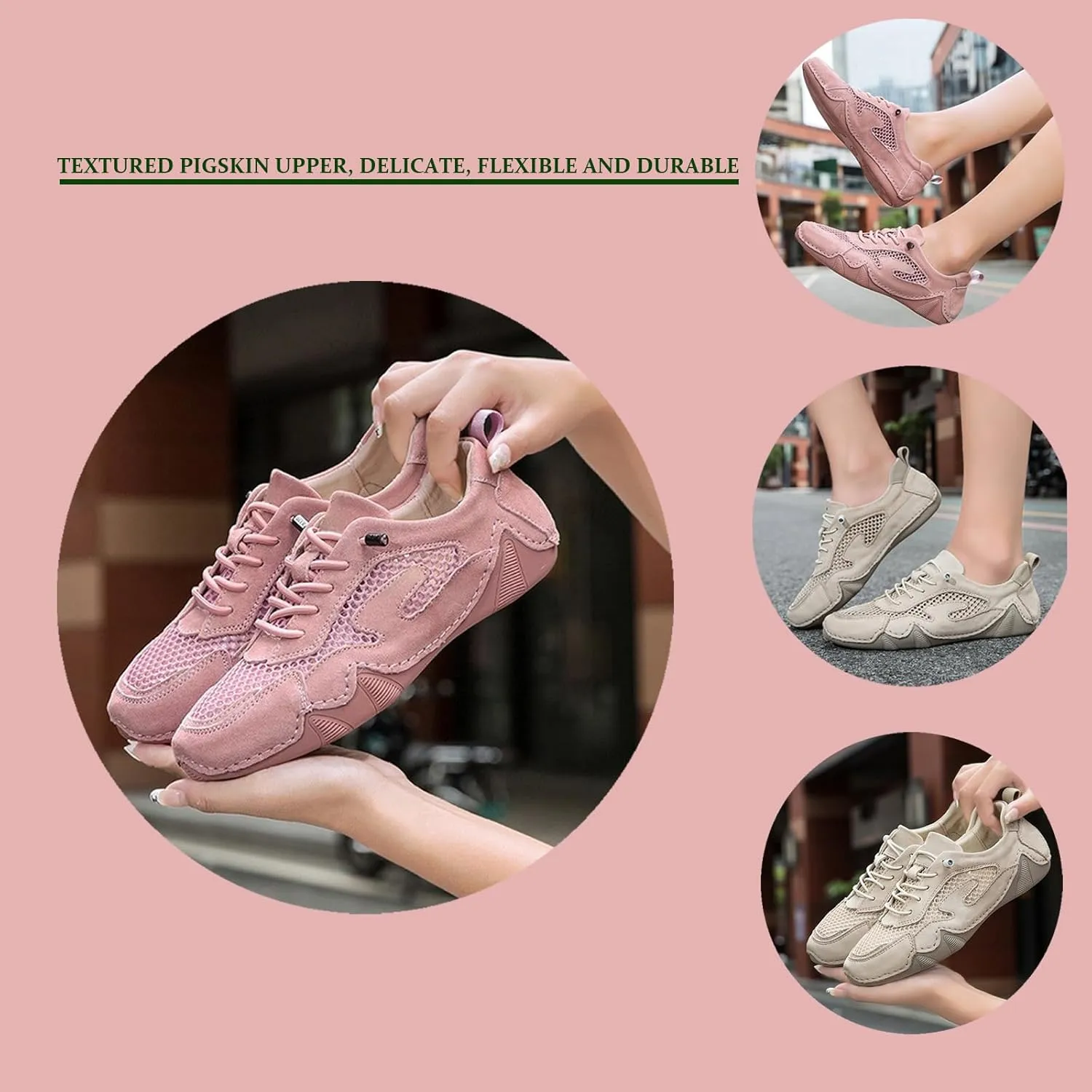 Women's Leather Outdoor Mesh Trail Shoes for Hiking & Walking Unisex Non-Slip Slip On Lightweight Sneakers Breathable Comfort Soft Summer Sports Driving Shoes