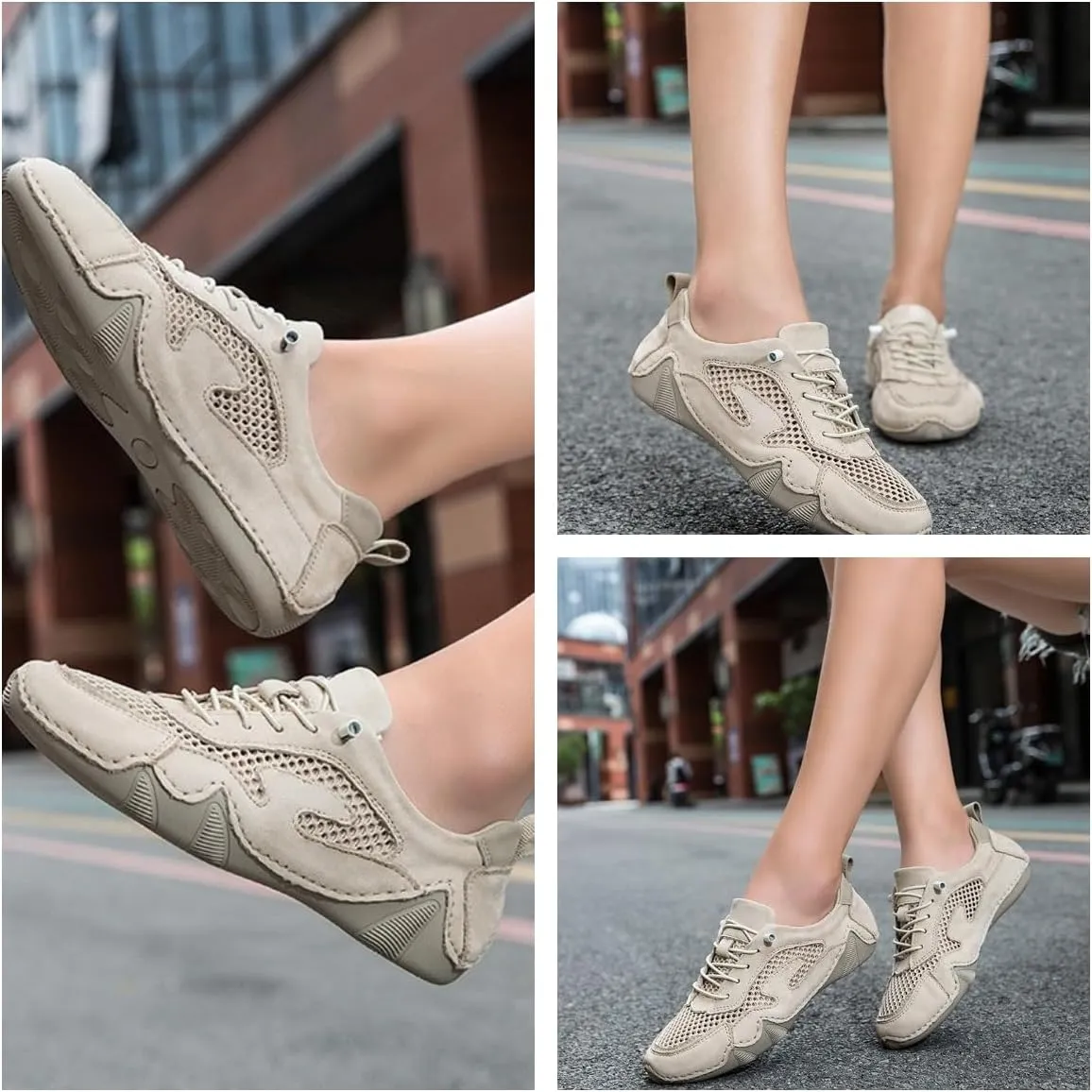 Women's Leather Outdoor Mesh Trail Shoes for Hiking & Walking Unisex Non-Slip Slip On Lightweight Sneakers Breathable Comfort Soft Summer Sports Driving Shoes