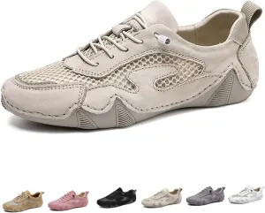 Women's Leather Outdoor Mesh Trail Shoes for Hiking & Walking Unisex Non-Slip Slip On Lightweight Sneakers Breathable Comfort Soft Summer Sports Driving Shoes