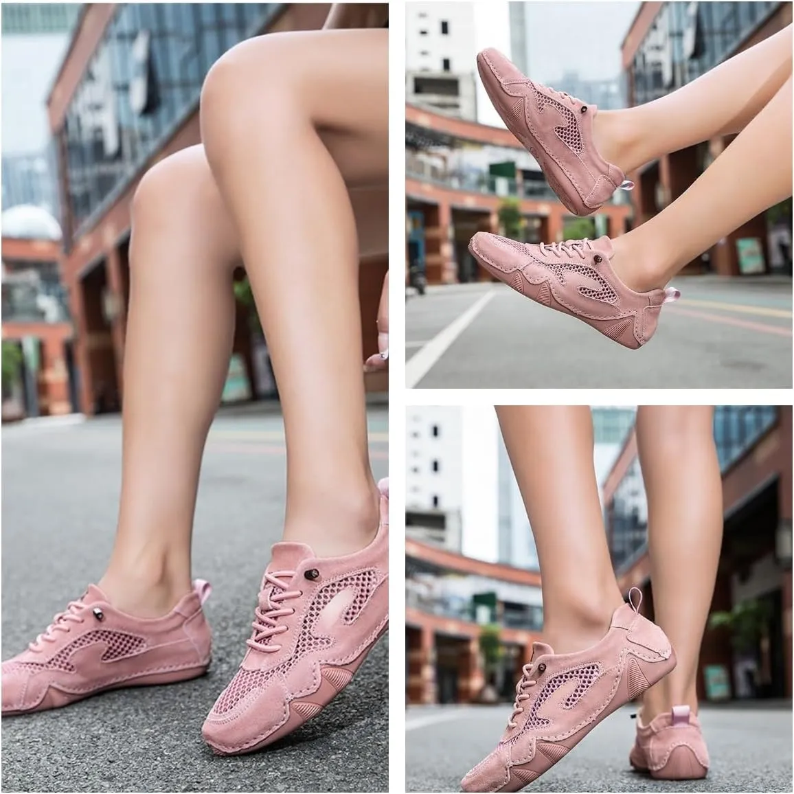 Women's Leather Outdoor Mesh Trail Shoes for Hiking & Walking Unisex Non-Slip Slip On Lightweight Sneakers Breathable Comfort Soft Summer Sports Driving Shoes