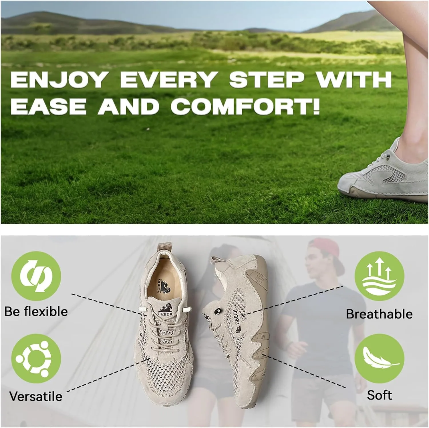 Women's Leather Outdoor Mesh Trail Shoes for Hiking & Walking Unisex Non-Slip Slip On Lightweight Sneakers Breathable Comfort Soft Summer Sports Driving Shoes