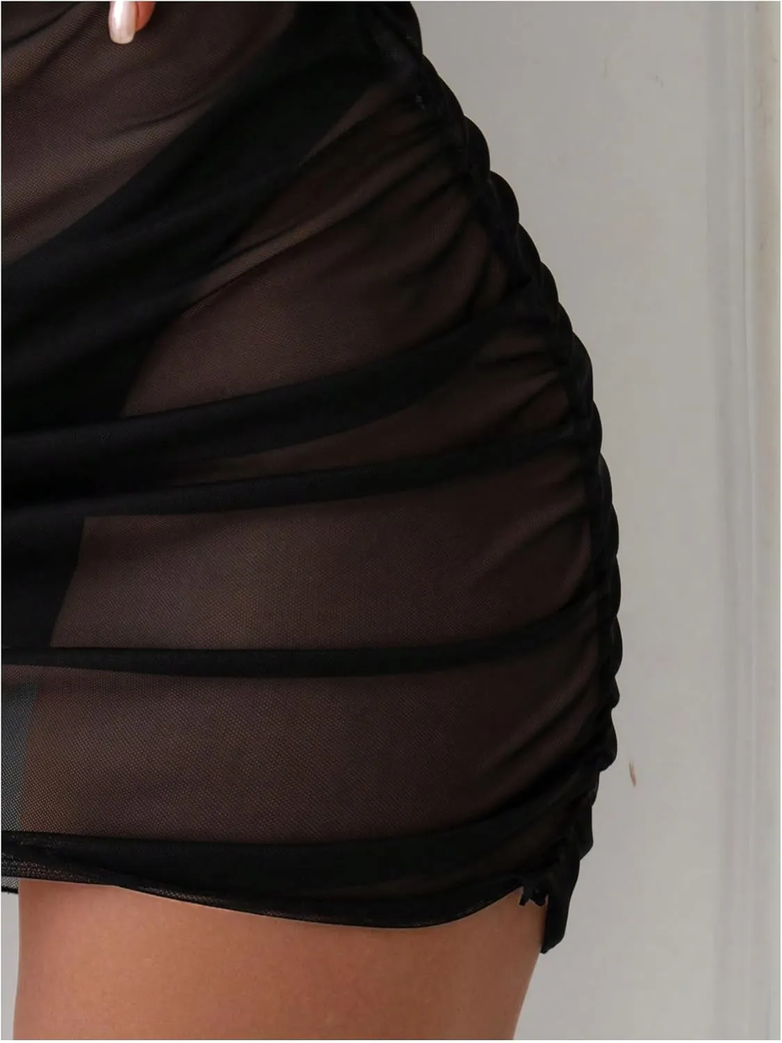 Women's Mesh Sheer High Waisted Bikini Cover Up Summer Swimsuits Bottoms Ruched Beach Skirts
