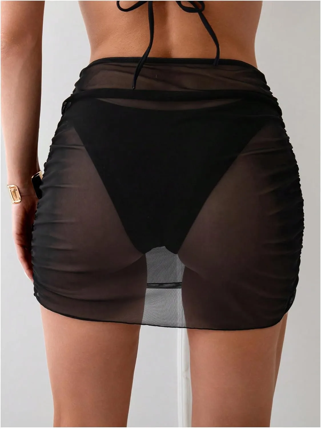 Women's Mesh Sheer High Waisted Bikini Cover Up Summer Swimsuits Bottoms Ruched Beach Skirts