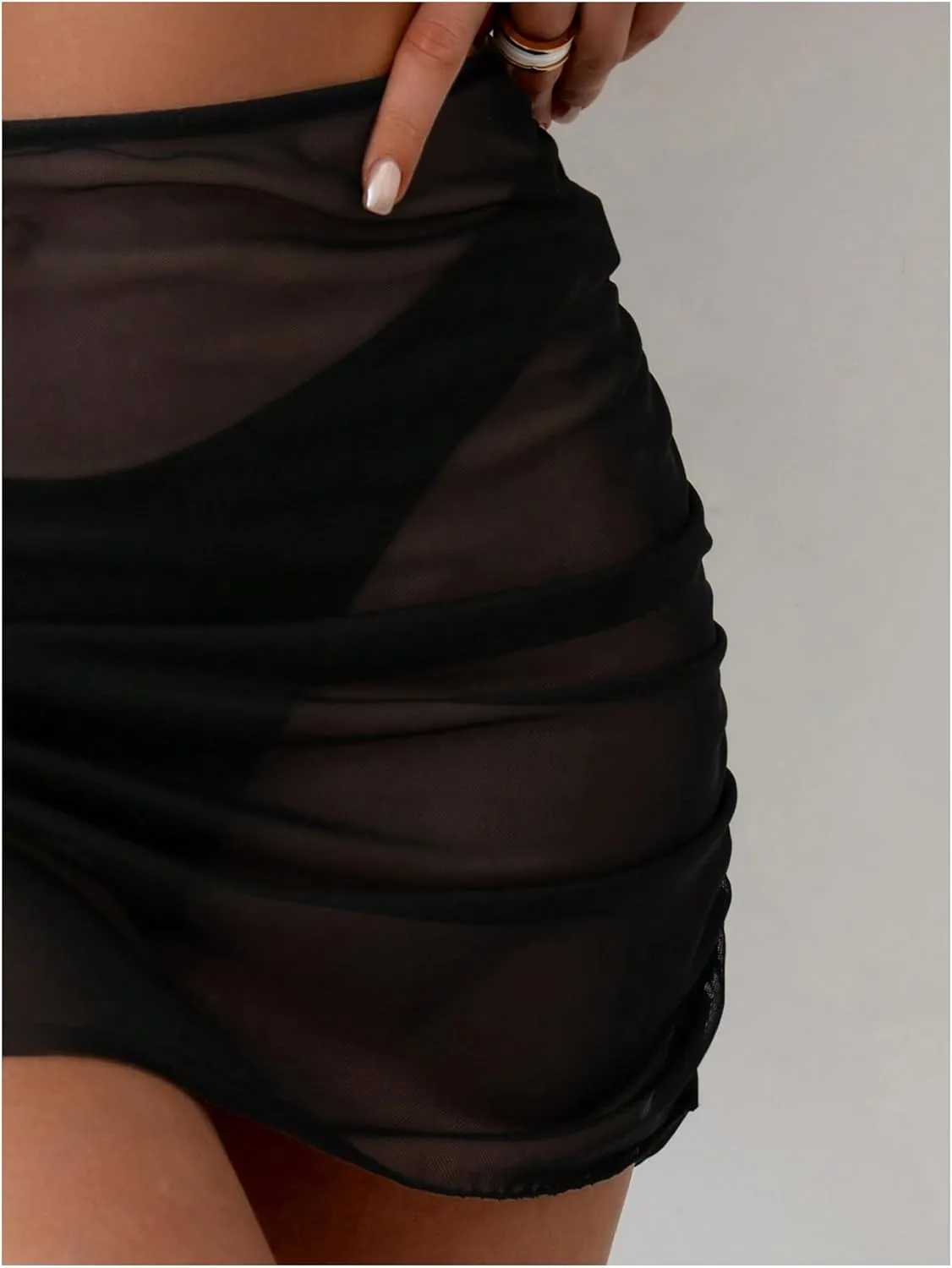 Women's Mesh Sheer High Waisted Bikini Cover Up Summer Swimsuits Bottoms Ruched Beach Skirts