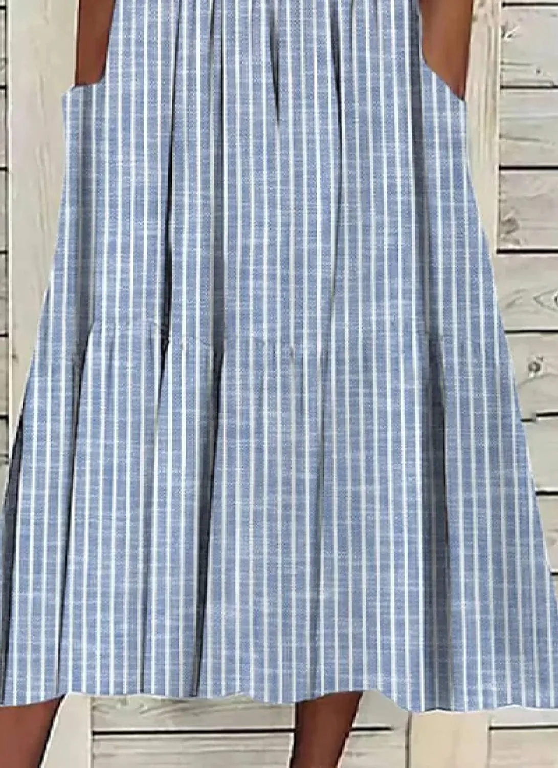 Women's Midi Dress Blue Striped Round Neck Half Sleeve Unique and Fresh 2025 Summer Spring Daily Commuting Dress
