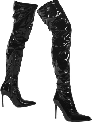 Women's Over The Knee Boots High with Pointy Toe Stretch Black Thigh High Boot for Dressy Lady Fashion Heeled Long Boots with Comfortable Leather Upper Casual Prom Party Wedding Shoes