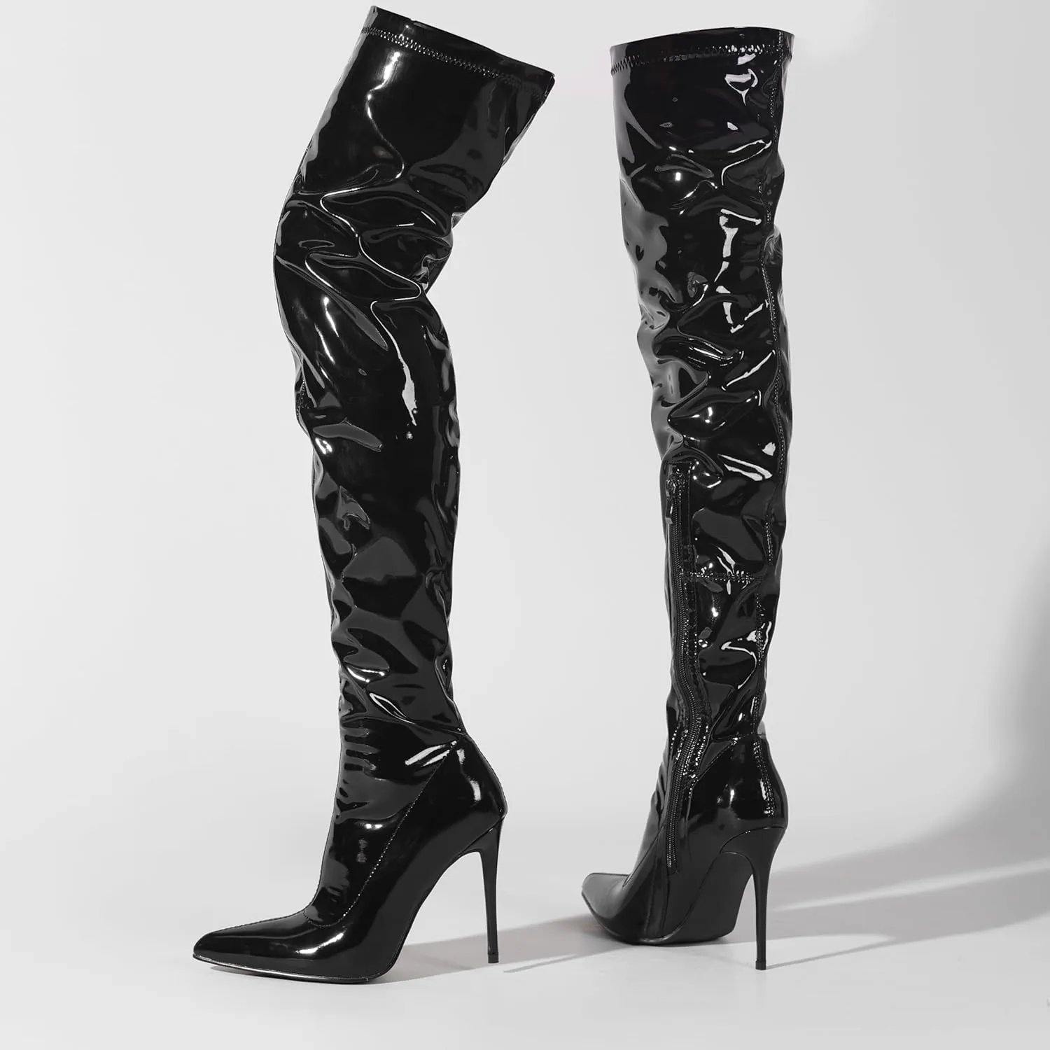 Women's Over The Knee Boots High with Pointy Toe Stretch Black Thigh High Boot for Dressy Lady Fashion Heeled Long Boots with Comfortable Leather Upper Casual Prom Party Wedding Shoes