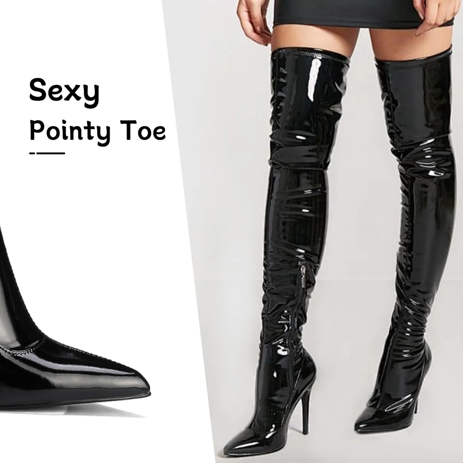 Women's Over The Knee Boots High with Pointy Toe Stretch Black Thigh High Boot for Dressy Lady Fashion Heeled Long Boots with Comfortable Leather Upper Casual Prom Party Wedding Shoes
