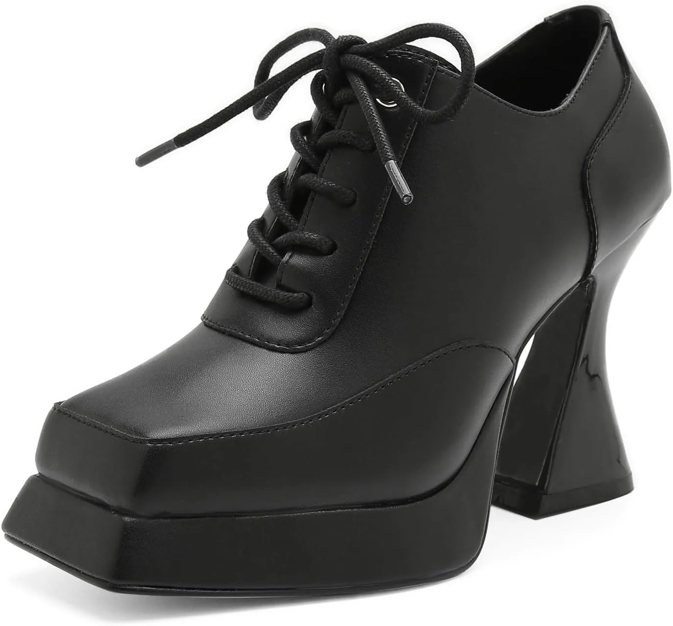 Women's Platform Pumps Patent Leather Chunky Heels Square Toe High Heel Booties Platform Boots for Women Dress Shoes