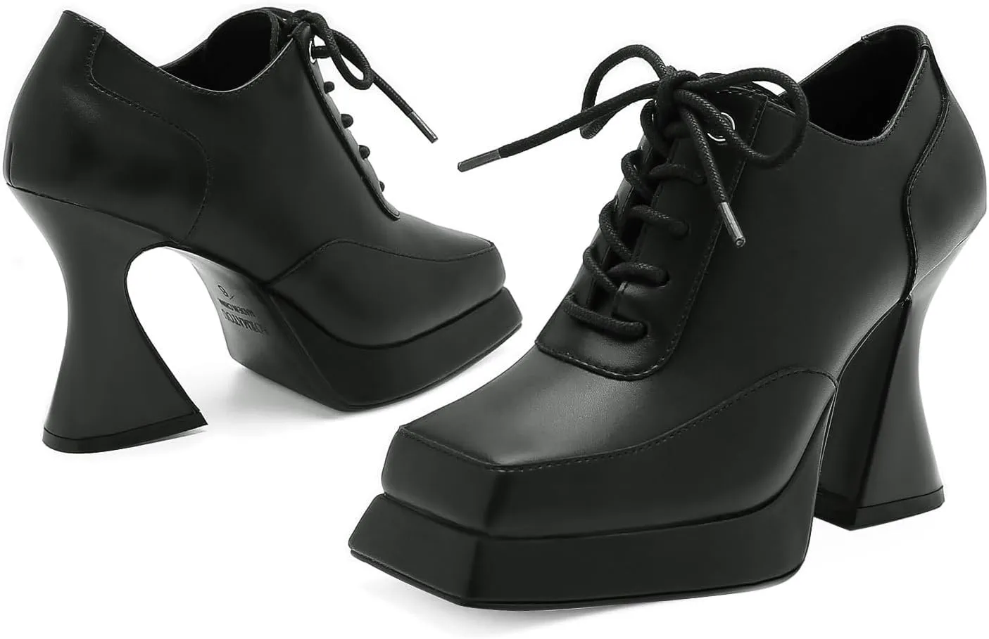 Women's Platform Pumps Patent Leather Chunky Heels Square Toe High Heel Booties Platform Boots for Women Dress Shoes