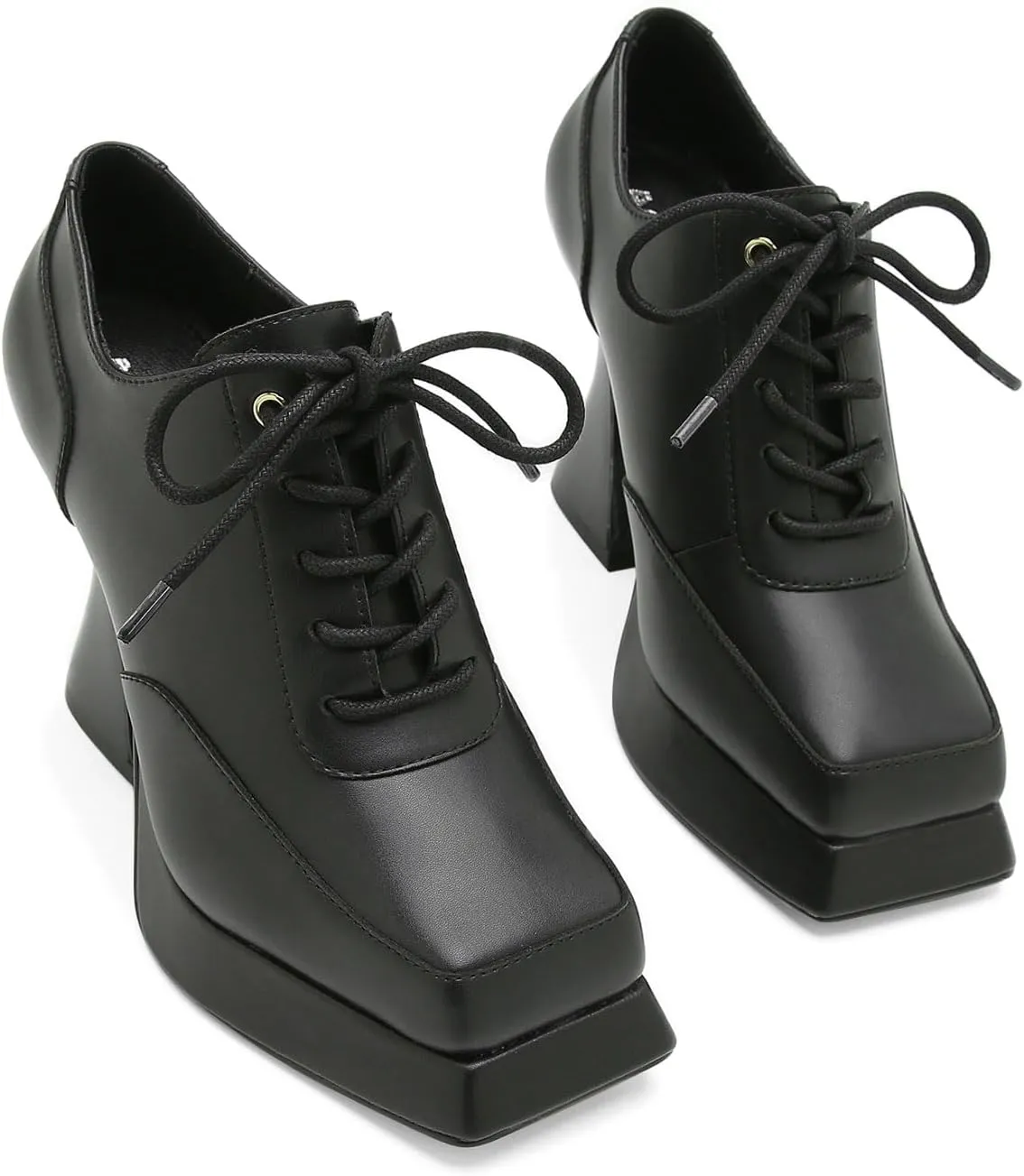 Women's Platform Pumps Patent Leather Chunky Heels Square Toe High Heel Booties Platform Boots for Women Dress Shoes