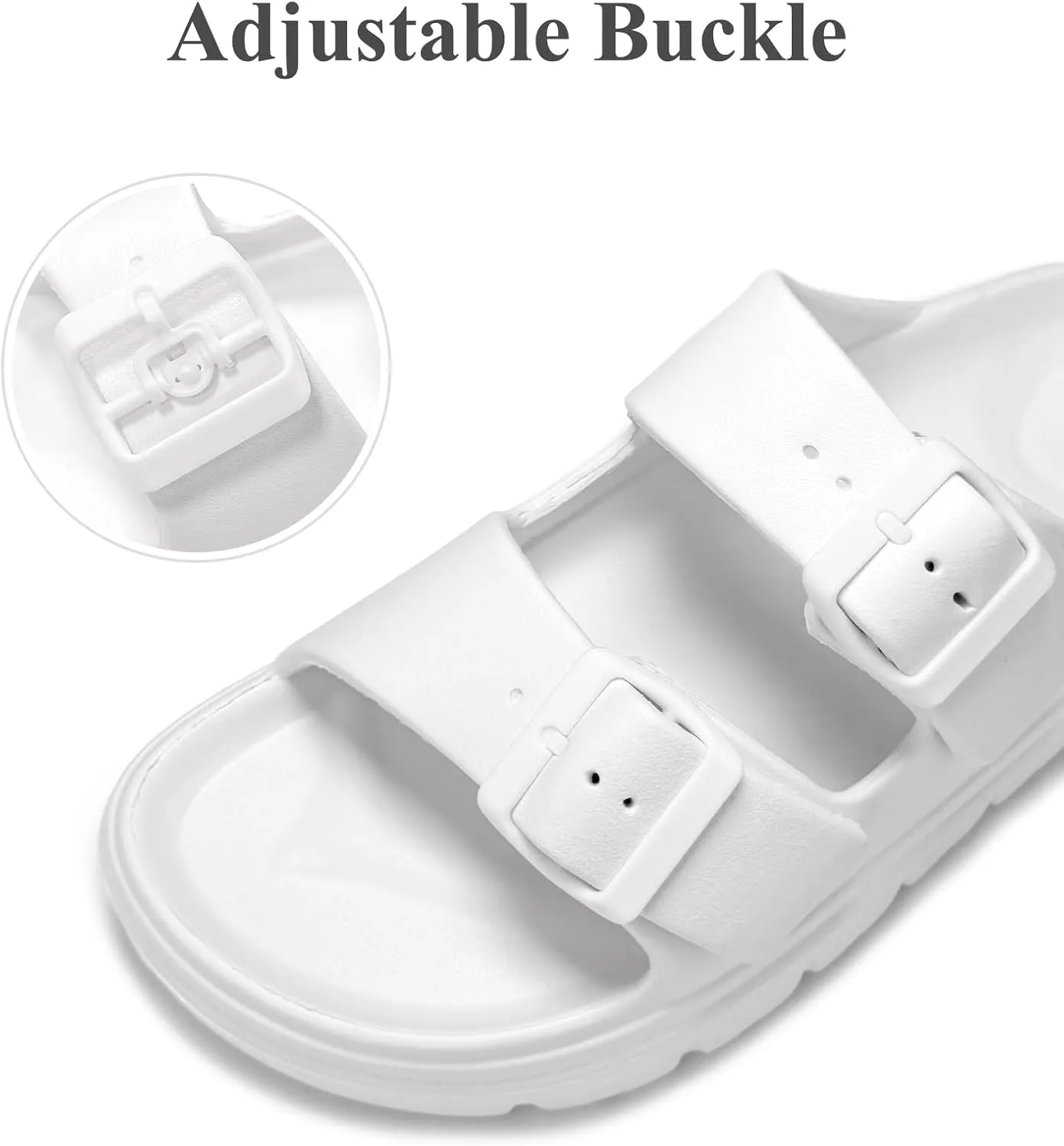 Womens Platform Sandals with Arch Support, Summer Beach Slides with Adjustable Buckle, Comfort Lightweight Chunky Cushion Slip on Sandal