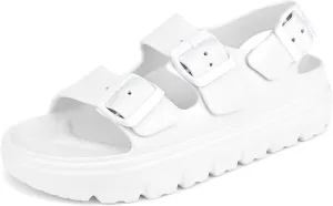 Womens Platform Sandals with Arch Support, Summer Beach Slides with Adjustable Buckle, Comfort Lightweight Chunky Cushion Slip on Sandal