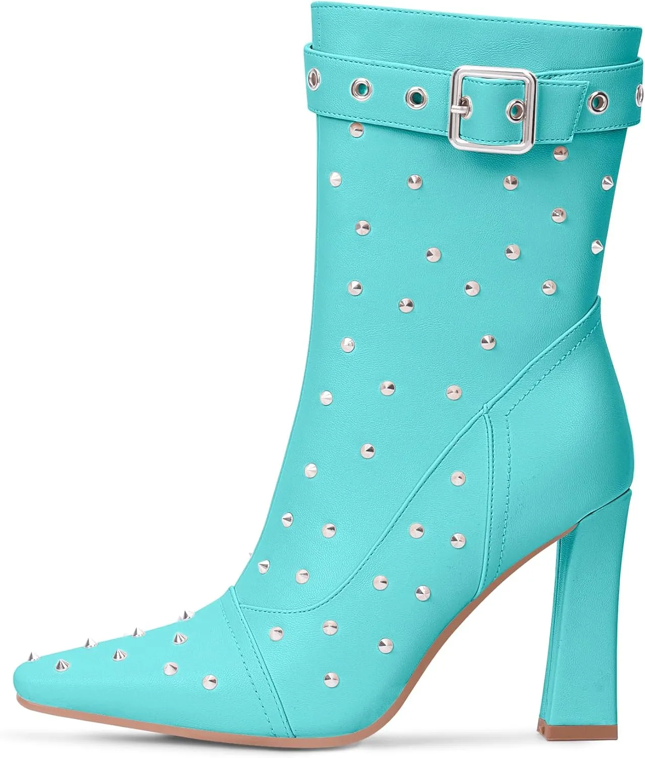Women's Punk Rivet High Heel Square Toe Ankle Boots Buckle Strap Sexy Booties