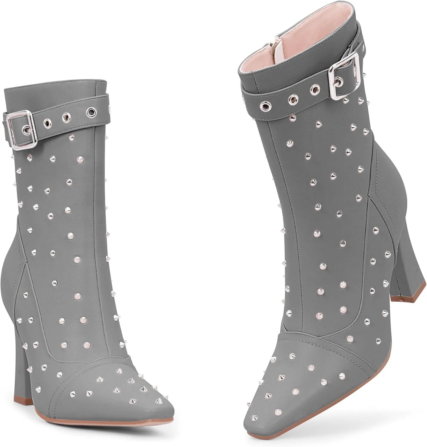 Women's Punk Rivet High Heel Square Toe Ankle Boots Buckle Strap Sexy Booties
