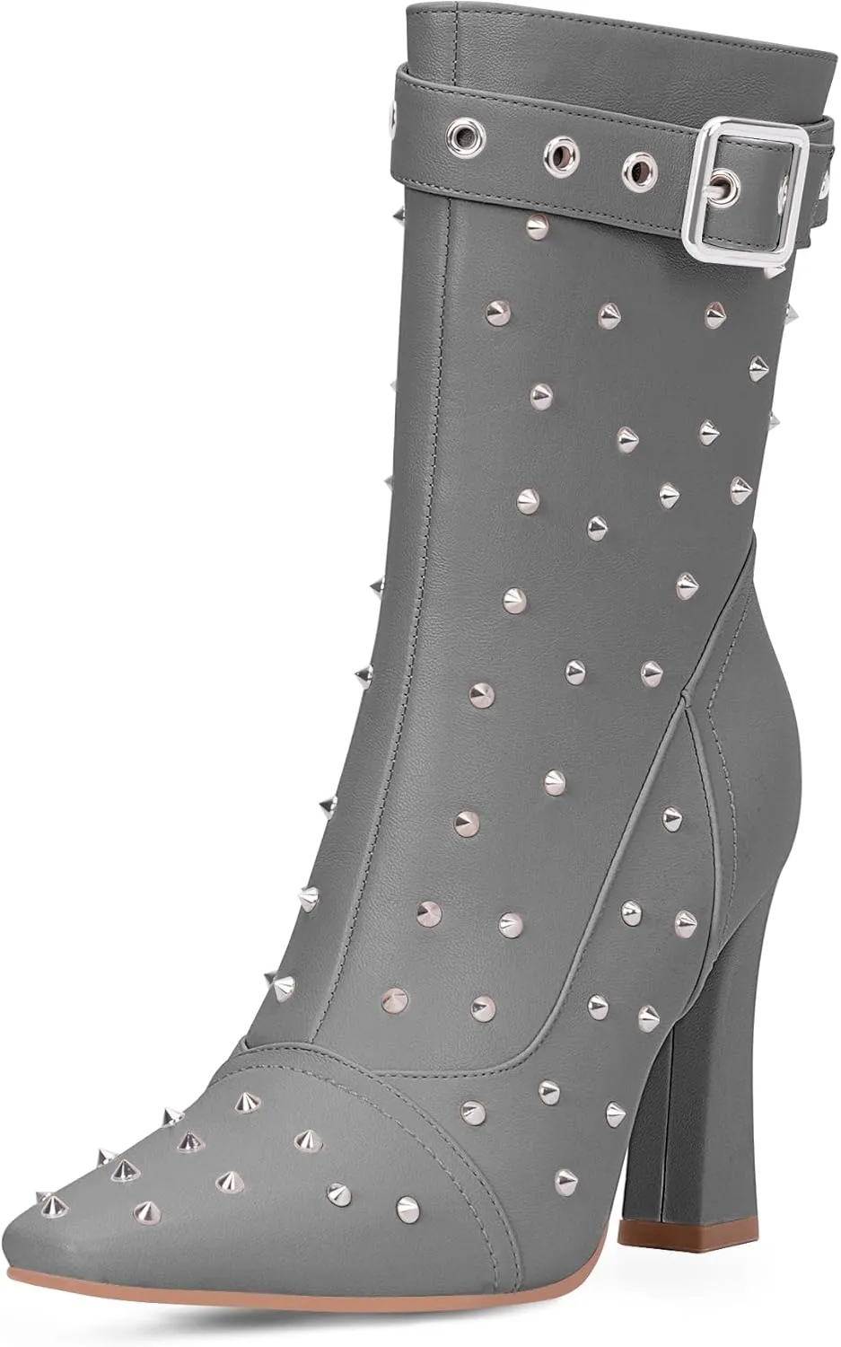 Women's Punk Rivet High Heel Square Toe Ankle Boots Buckle Strap Sexy Booties