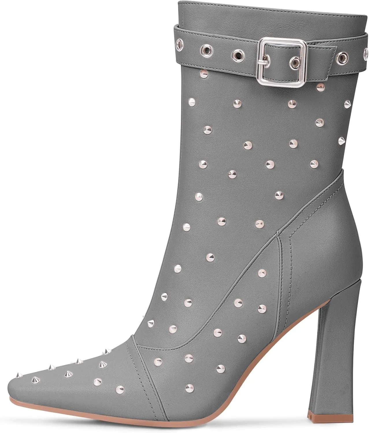 Women's Punk Rivet High Heel Square Toe Ankle Boots Buckle Strap Sexy Booties