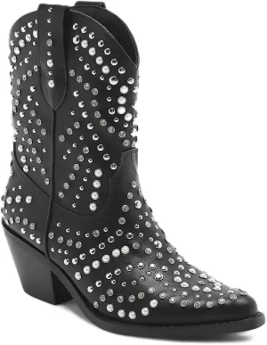 Women's Purple Studded Rhinestone Pearl Western-Modern Fusion Boots - Pointed Toe, Block Heel, Pull-On - Size Women's Boot