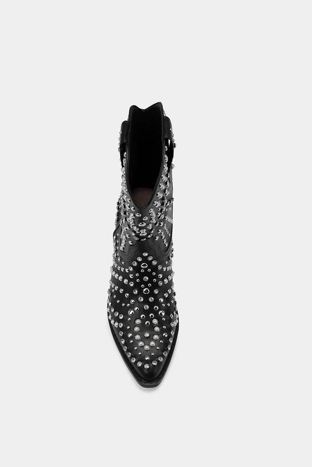 Women's Purple Studded Rhinestone Pearl Western-Modern Fusion Boots - Pointed Toe, Block Heel, Pull-On - Size Women's Boot
