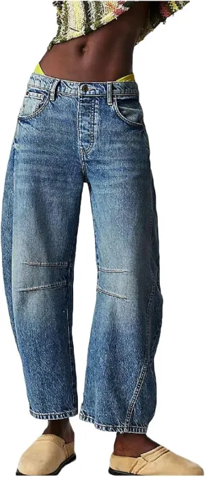 Women's Ripped Jeans Baggy Mid Waist Jeans Wide Leg Loose Boyfriend Denim Pants Straight Cropped Barrel Jeans, S-XL