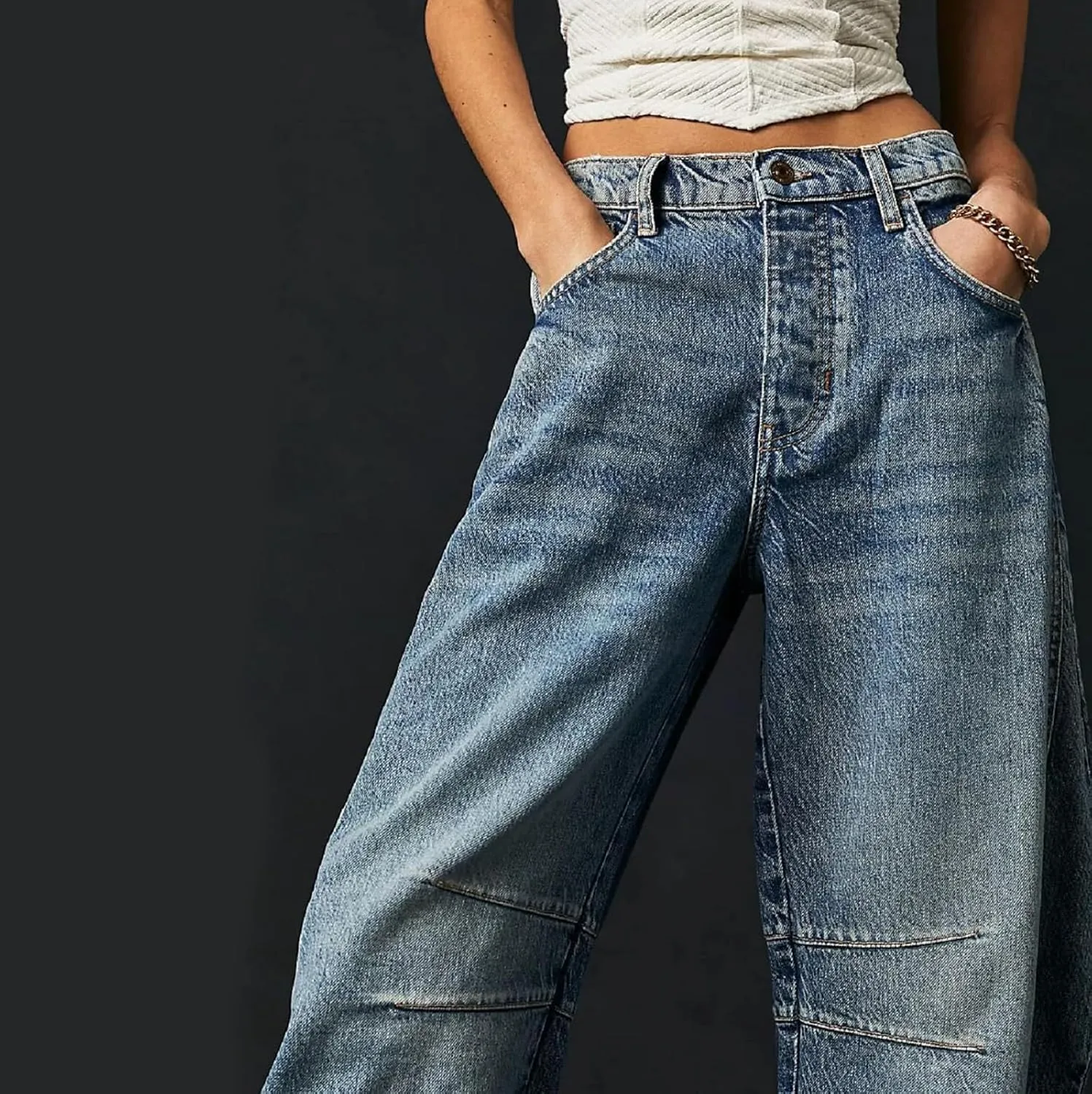 Women's Ripped Jeans Baggy Mid Waist Jeans Wide Leg Loose Boyfriend Denim Pants Straight Cropped Barrel Jeans, S-XL