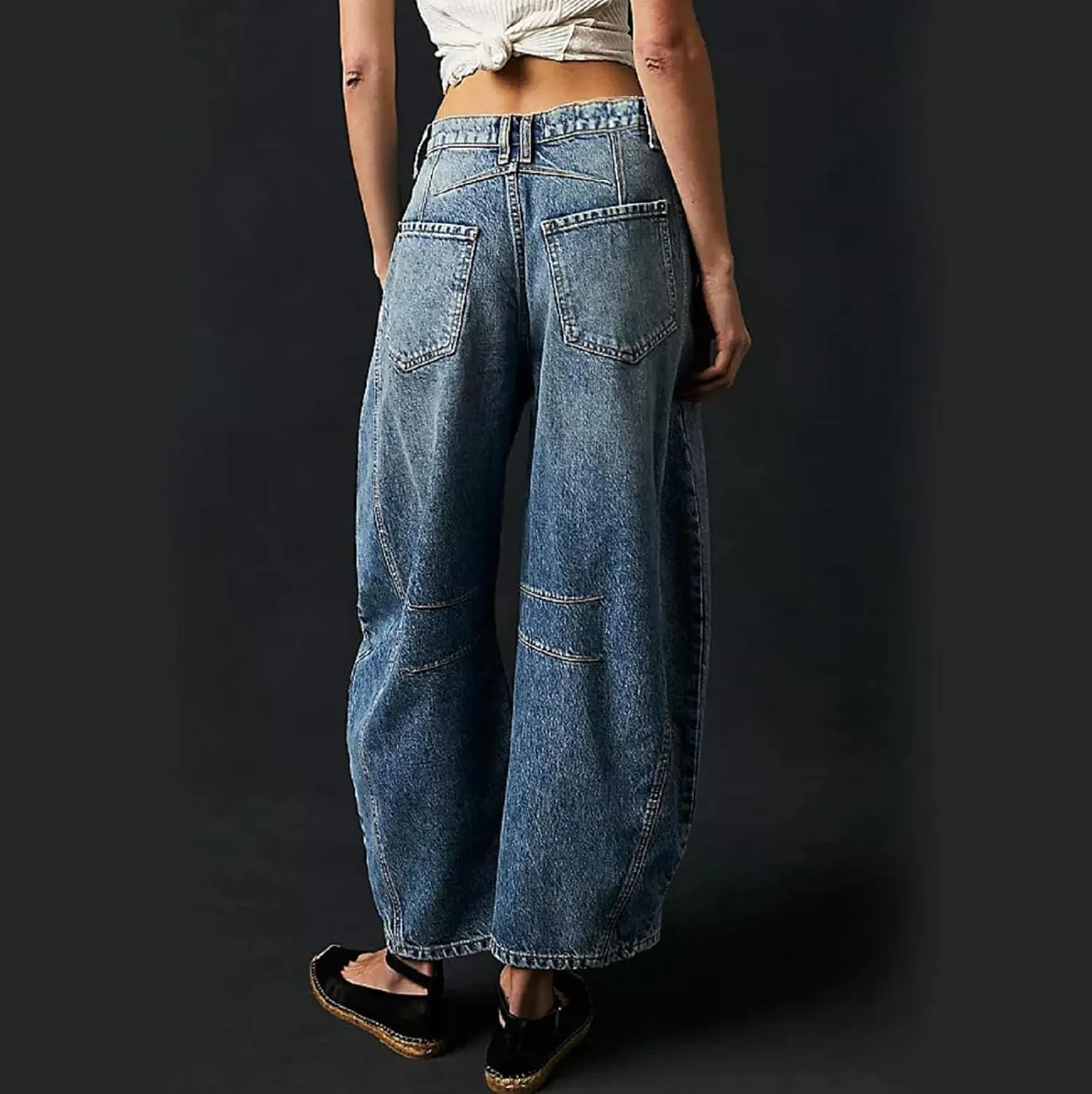 Women's Ripped Jeans Baggy Mid Waist Jeans Wide Leg Loose Boyfriend Denim Pants Straight Cropped Barrel Jeans, S-XL