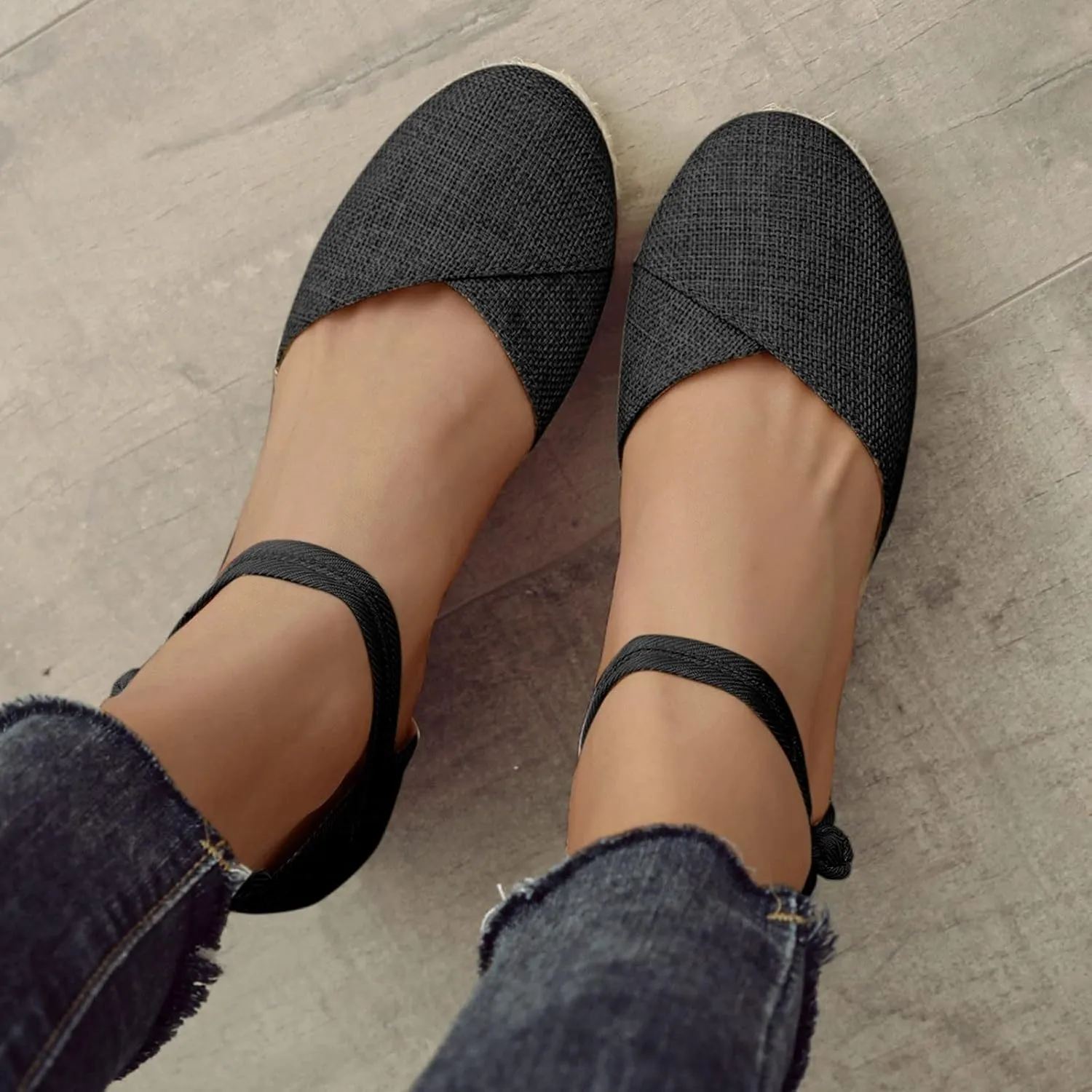Womens Sandals Closed Toe Linen Wedge Sandals Buckle Ankle Strap Platform Comfortable Breathable Beach Sandals