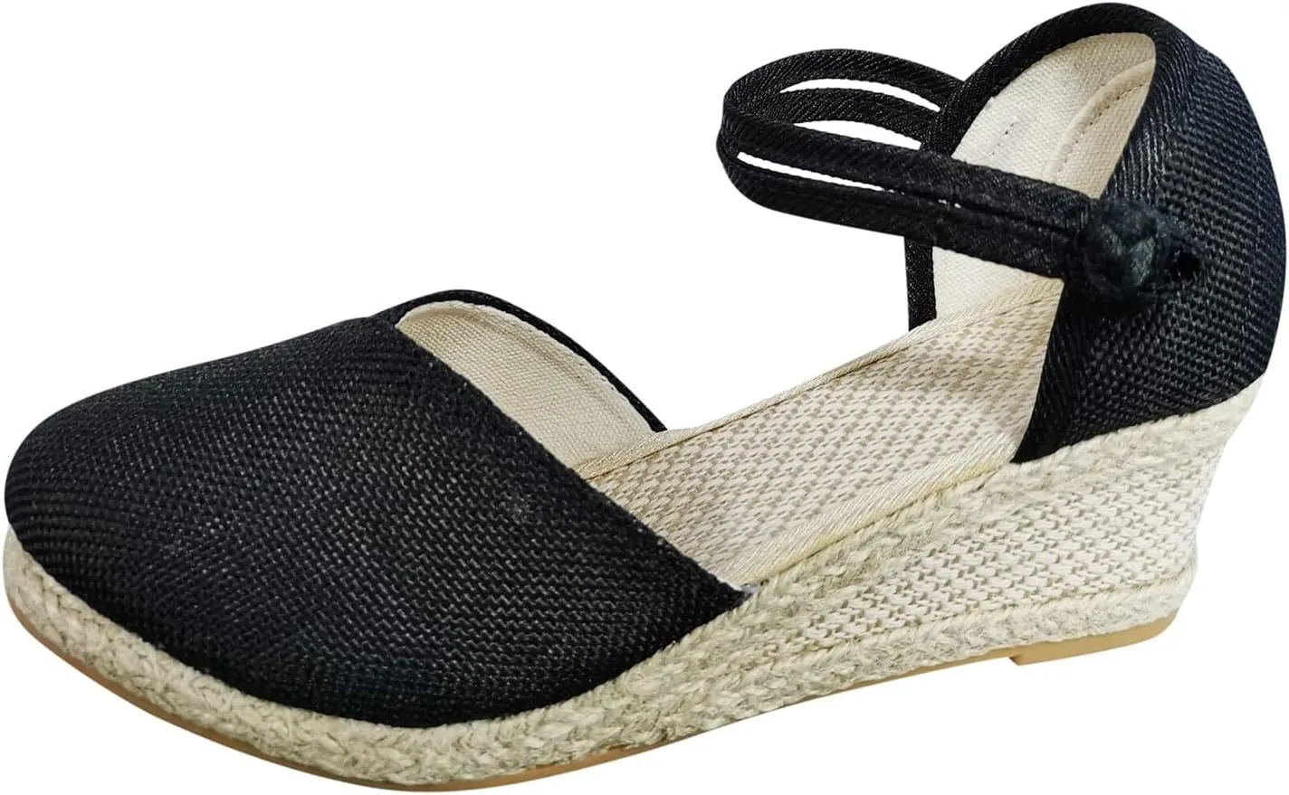 Womens Sandals Closed Toe Linen Wedge Sandals Buckle Ankle Strap Platform Comfortable Breathable Beach Sandals