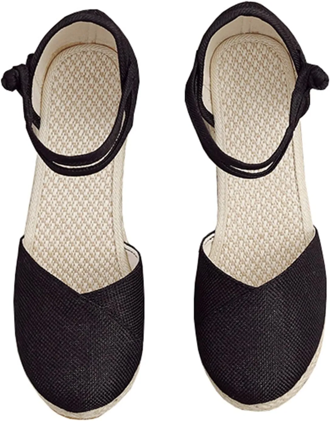 Womens Sandals Closed Toe Linen Wedge Sandals Buckle Ankle Strap Platform Comfortable Breathable Beach Sandals