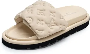 Women's Sandals Leather Adjustable Slides Ankle Strap Sandals Open Toe Flat Slippers Summer Beach
