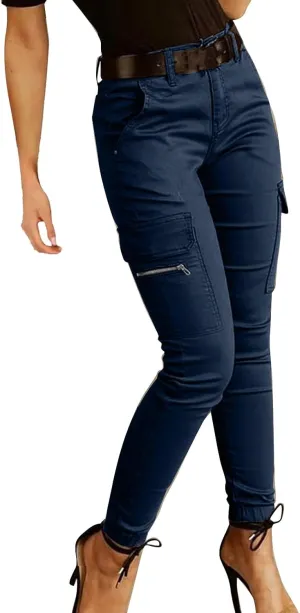 Womens Slim Fit Tight Cargo Pants Military Army Combat Work Pants High Waisted Cotton Casual Hiking Skinny Trousers