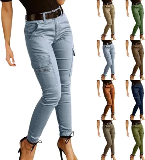 Womens Slim Fit Tight Cargo Pants Military Army Combat Work Pants High Waisted Cotton Casual Hiking Skinny Trousers