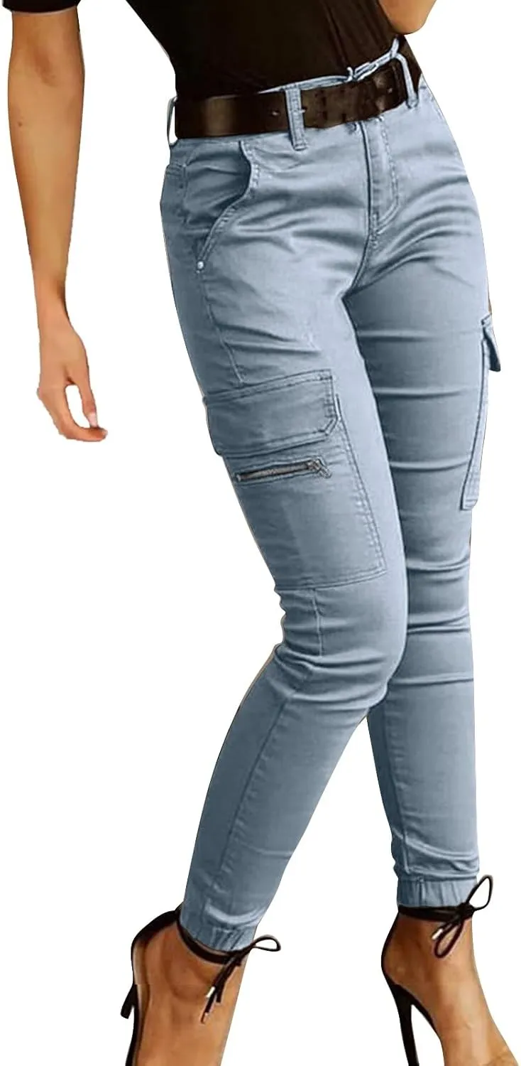 Womens Slim Fit Tight Cargo Pants Military Army Combat Work Pants High Waisted Cotton Casual Hiking Skinny Trousers