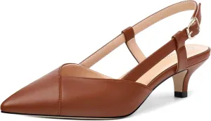 Womens Slingbacks Pumps Low Kitten Heel Pointed Toe Sandals Buckle Dress Shoes for Party Office Wedding 1.5 Inch