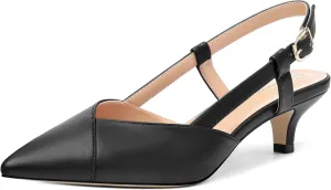 Womens Slingbacks Pumps Low Kitten Heel Pointed Toe Sandals Buckle Dress Shoes for Party Office Wedding 1.5 Inch