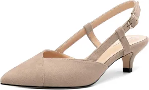 Womens Slingbacks Pumps Low Kitten Heel Pointed Toe Sandals Buckle Dress Shoes for Party Office Wedding 1.5 Inch