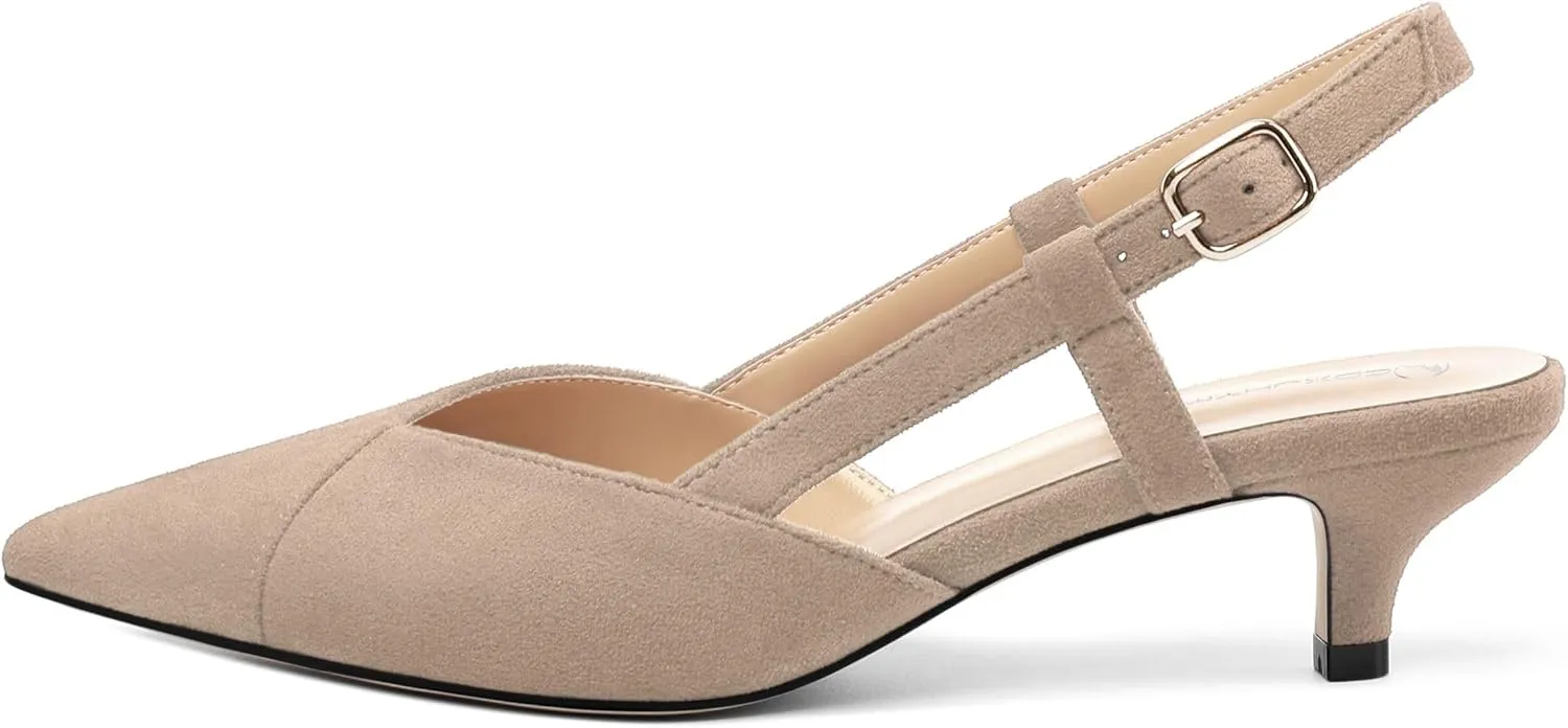 Womens Slingbacks Pumps Low Kitten Heel Pointed Toe Sandals Buckle Dress Shoes for Party Office Wedding 1.5 Inch