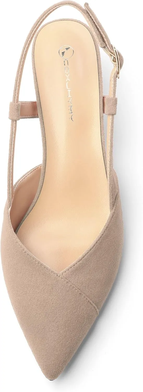 Womens Slingbacks Pumps Low Kitten Heel Pointed Toe Sandals Buckle Dress Shoes for Party Office Wedding 1.5 Inch