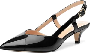 Womens Slingbacks Pumps Low Kitten Heel Pointed Toe Sandals Buckle Dress Shoes for Party Office Wedding 1.5 Inch