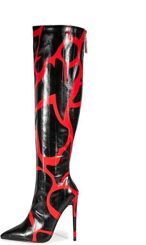 Women's Stiletto Knee High Boots Ladies Boot Pointed Toe Hight Heels Shoes Zebra Print Suitable for Fashionable Parties