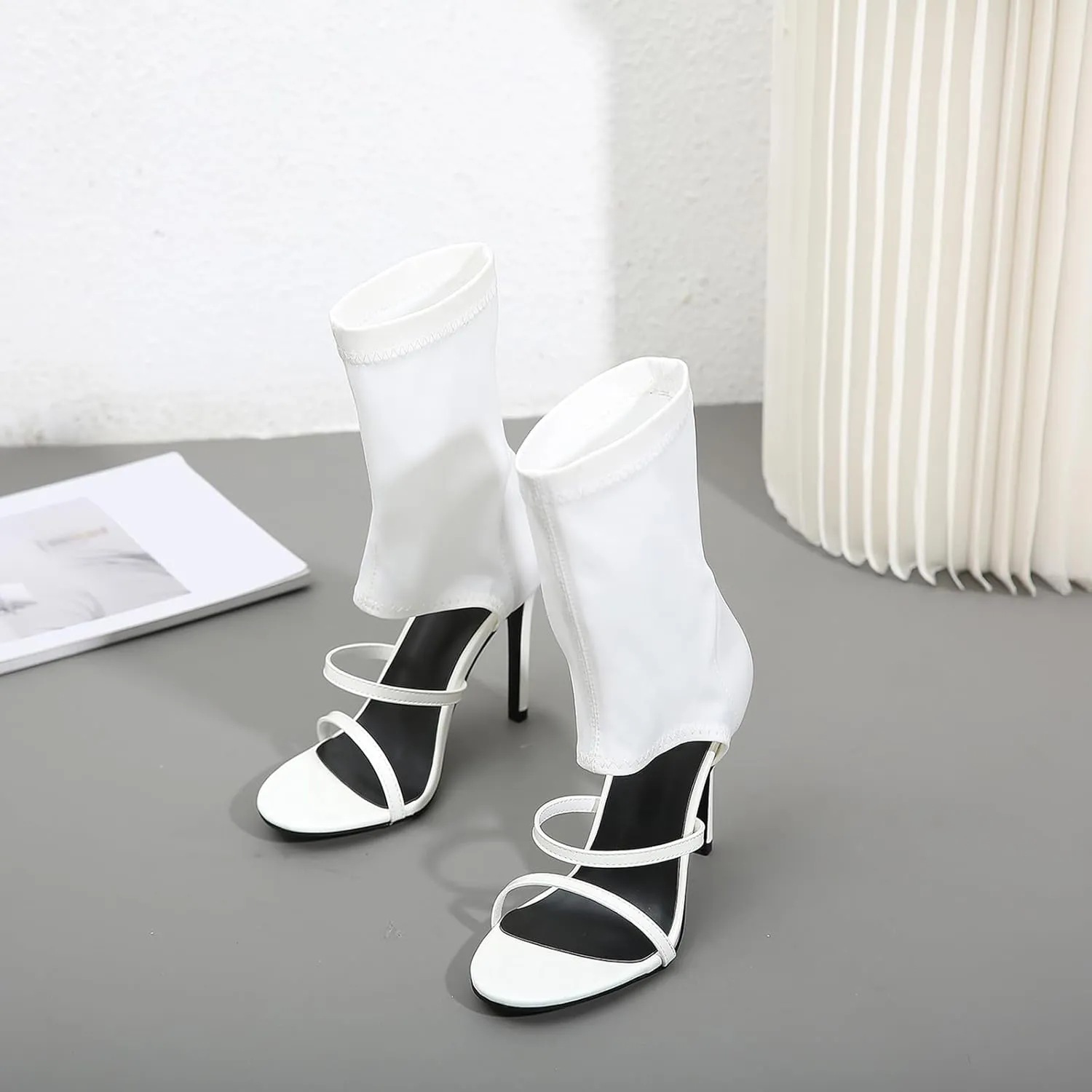 Women's Stretchy Cloth High Top Two Strapy Stiletto Gladiator Sandals Sexy Open Toe High Heel Summer Elastic Ankle Boot Sandals for Summer Dress Wedding Party Daily Wear Shoes