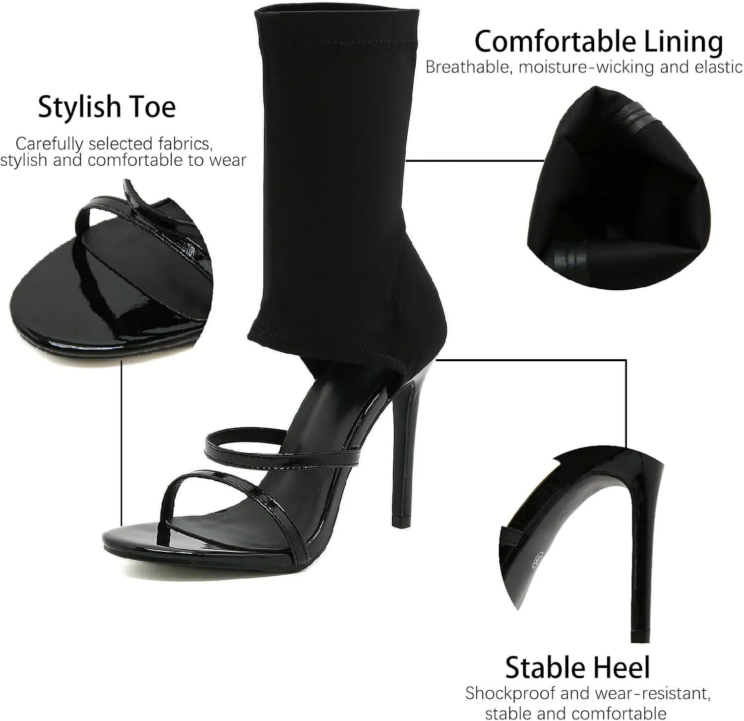 Women's Stretchy Cloth High Top Two Strapy Stiletto Gladiator Sandals Sexy Open Toe High Heel Summer Elastic Ankle Boot Sandals for Summer Dress Wedding Party Daily Wear Shoes