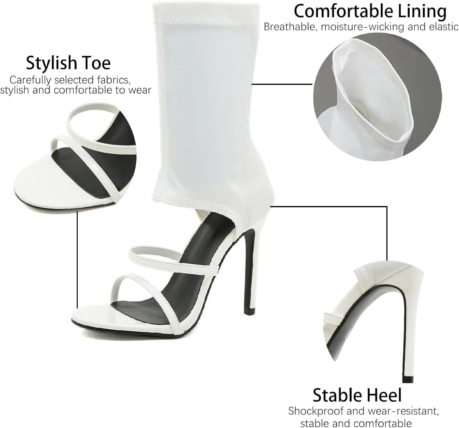 Women's Stretchy Cloth High Top Two Strapy Stiletto Gladiator Sandals Sexy Open Toe High Heel Summer Elastic Ankle Boot Sandals for Summer Dress Wedding Party Daily Wear Shoes