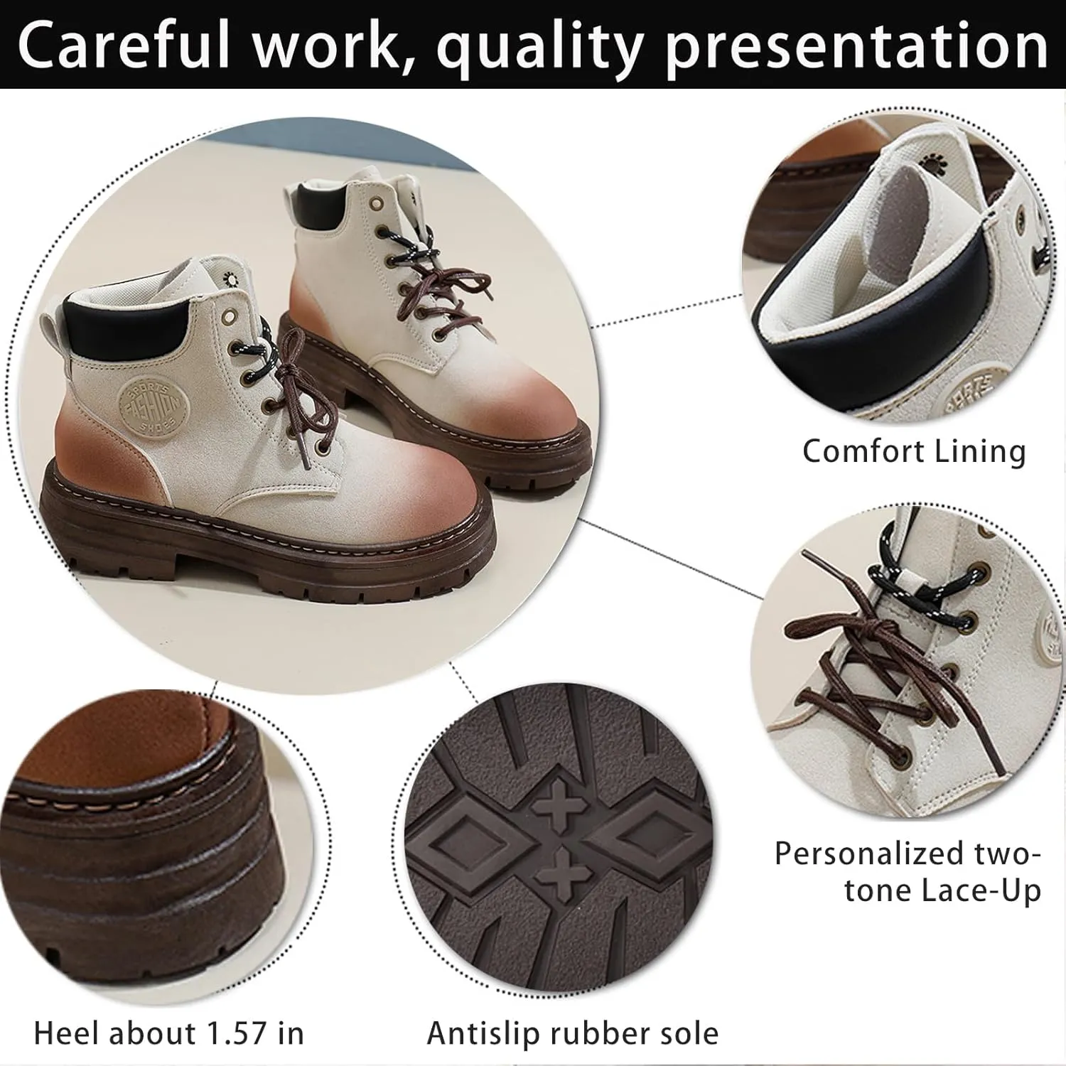 Women's Suede Lace-Up Platform Hiking Boots Fashion Round Toe Chunky Heel Casual Non-Slip Lightweight Outdoor Combat Boots
