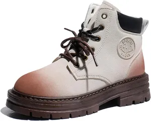 Women's Suede Lace-Up Platform Hiking Boots Fashion Round Toe Chunky Heel Casual Non-Slip Lightweight Outdoor Combat Boots