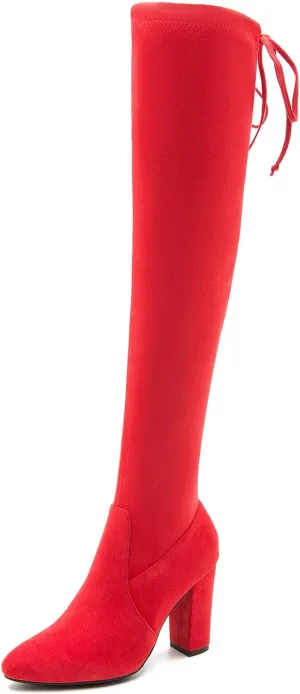 Women's Thigh High Boots Over The Knee Boot Sexy Pointed Toe Chunky Heels Boots Zipper Lace Up Long Boots