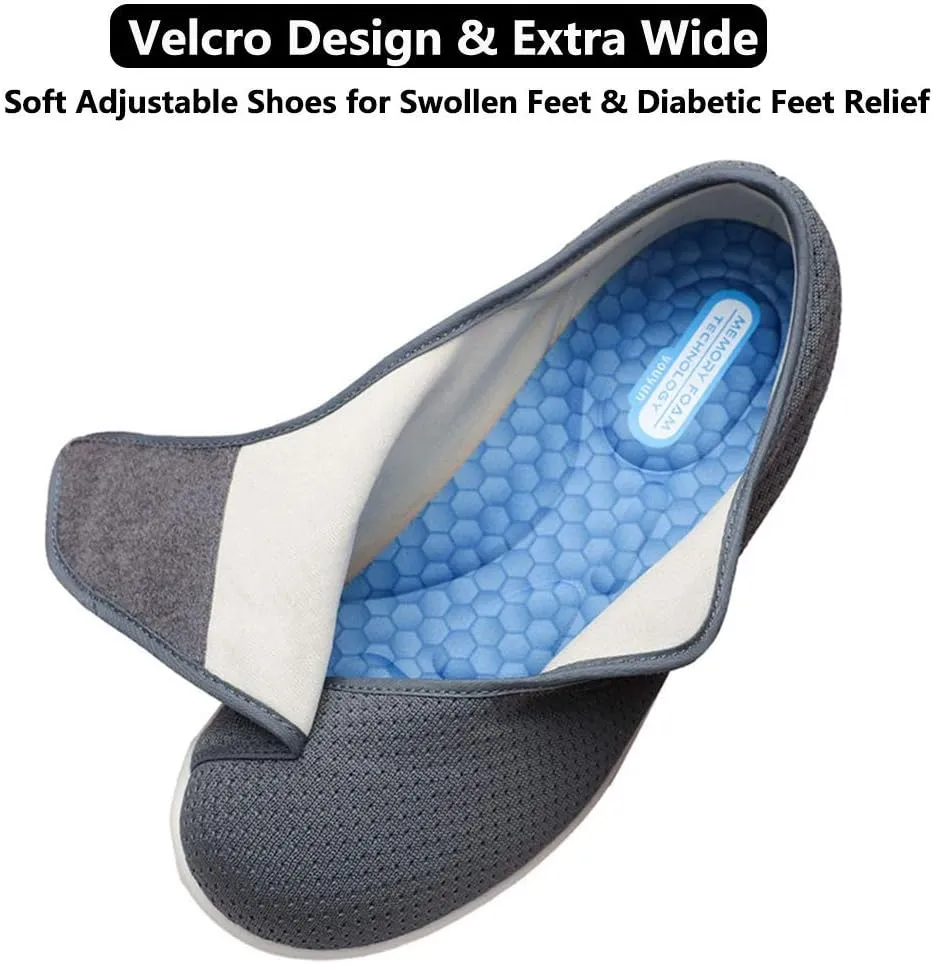Women's Walking Shoes with Arch Support, Diabetic Shoes Adjustable Closure, Extra Wide Widths Orthopedic Walking Sneakers Diabetic Bunions for Extra Cushioning and Pain Relief