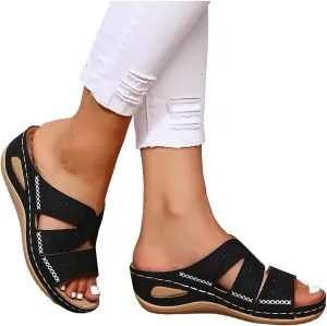 Womens Wedge Sandals Dressy, Orthopedic Sandals Women Comfortable Platform Sandals Casual Slip on Slide Sandals Summer Flip Flops Walking Wedges (a-Black, 10)